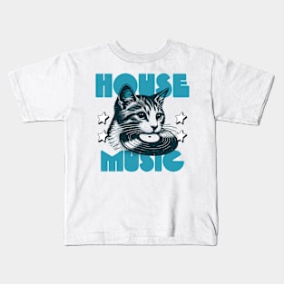 HOUSE MUSIC  - Cat bites Vinyl (Blue) Kids T-Shirt